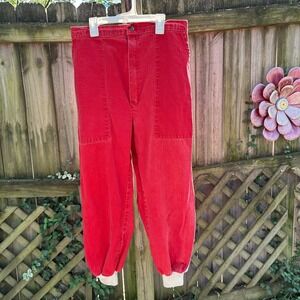 Vintage 80s Red Denim Jogger Balloon Pants Elastic Cuff Retro Streetwear Large